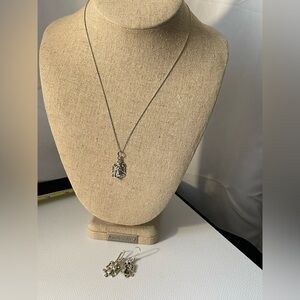 Chic Silver Pendant Necklace with Earrings